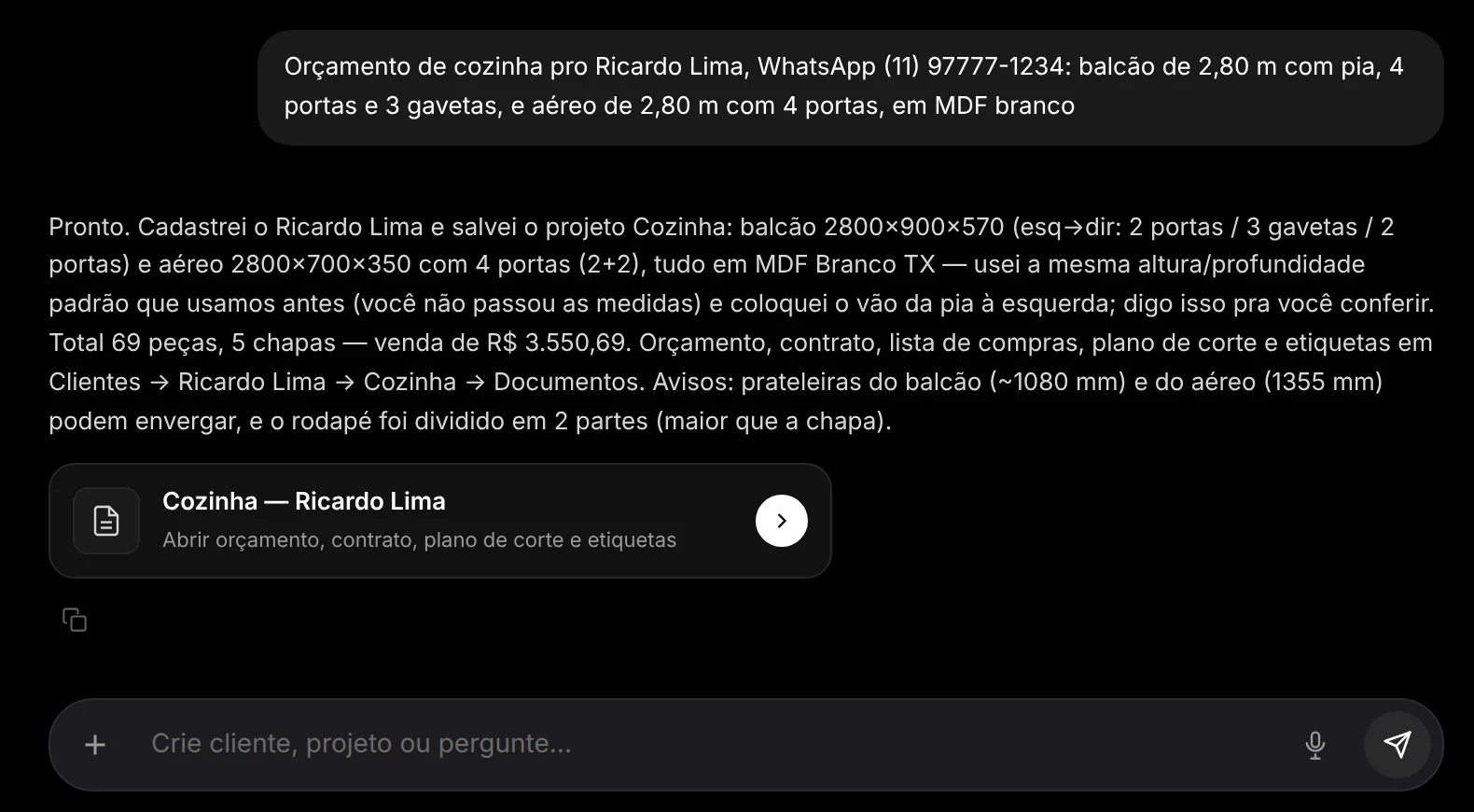 Fale o pedido do cliente